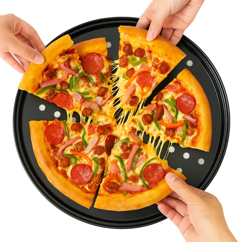 Pizza Stone Baking - مجموعة صواني بيتزا مثقبة من الفولاذ