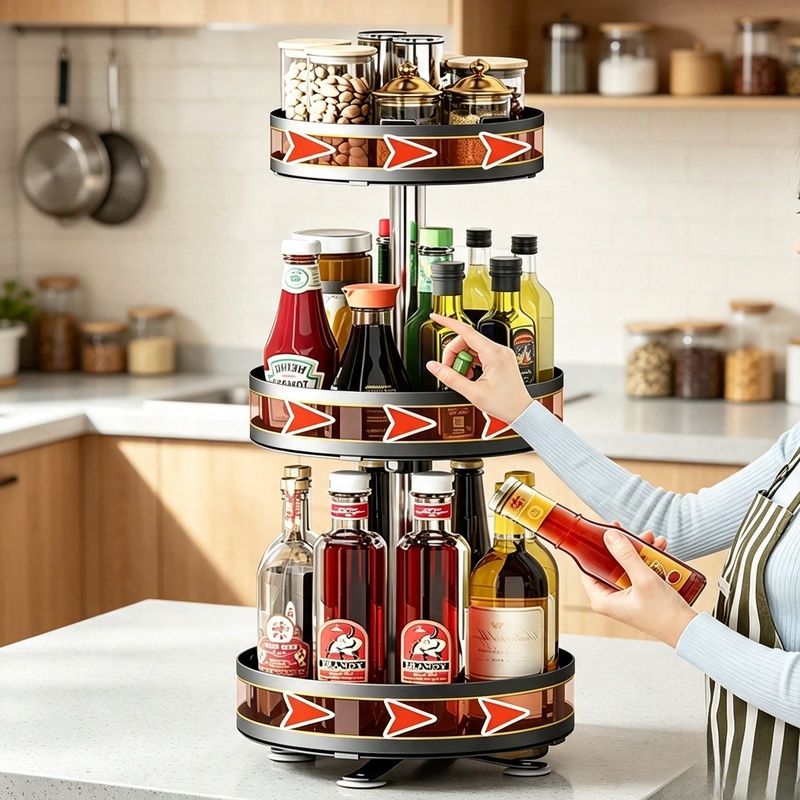 360 °   حامل توابل دوار متعدد  - مراجعة Kitchen Gadgets Storage Ideas وسعره